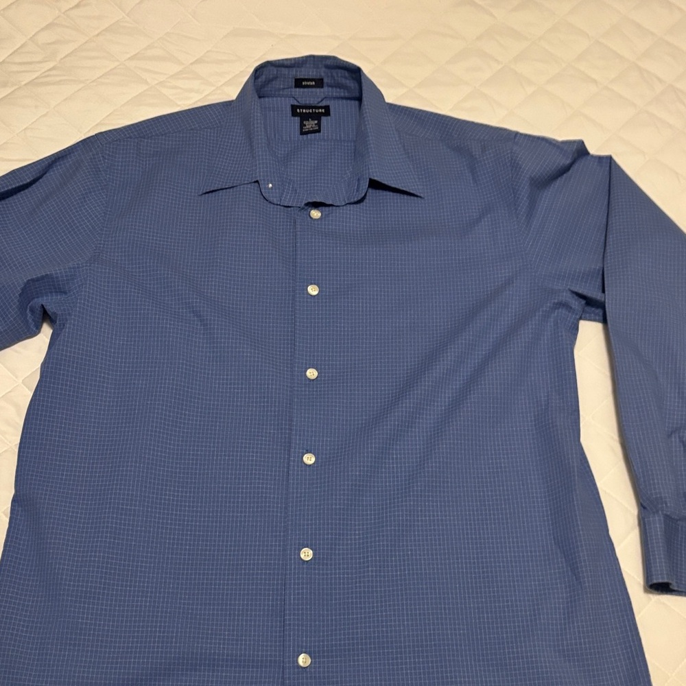 Structure Men's Light Blue Micro-Check Dress Shirt L